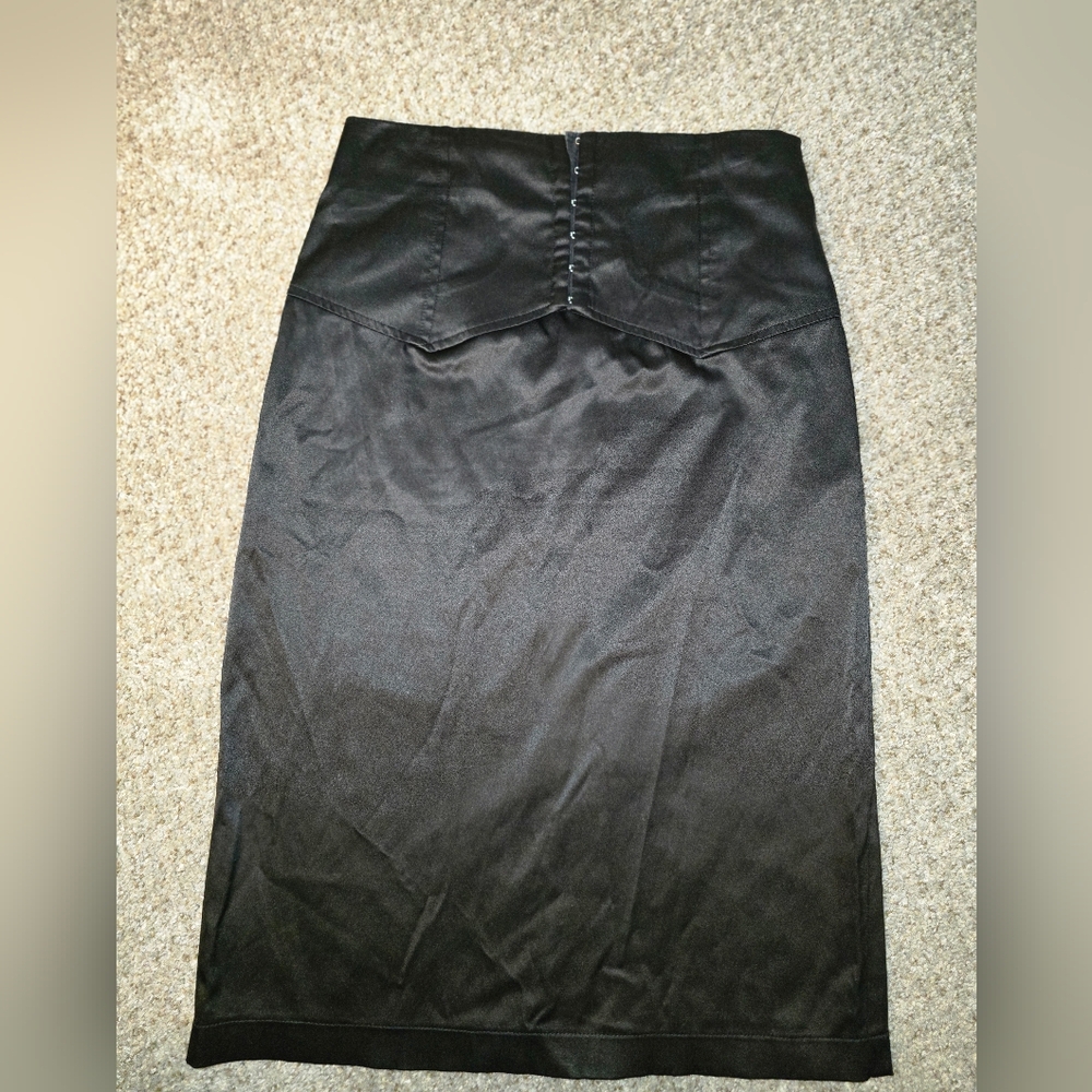 XX3 Vintage 90s Black Satin Corset Pencil Skirt Size Medium